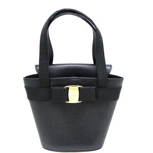 Salvatore Ferragamo Vara Ribbon Tote Bag Leather Black